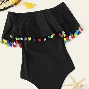 Pom Pom trim one piece swimsuit